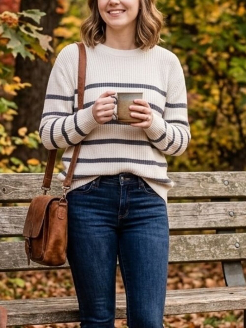 Hollister White Blue Striped Sweater Fall Cotton Classic Preppy Soft Cozy Med